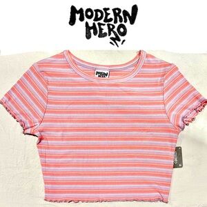 MODERN HERO N  pink and purple ribbed crop top shirt  size L NWT
